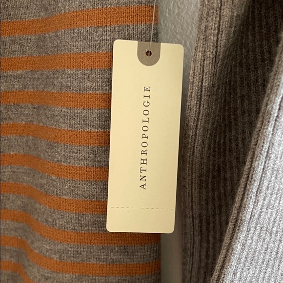 Anthropologie Gray and Orange Brown Striped Women's Sweater Fall NWT $120 XS - Picture 2 of 8